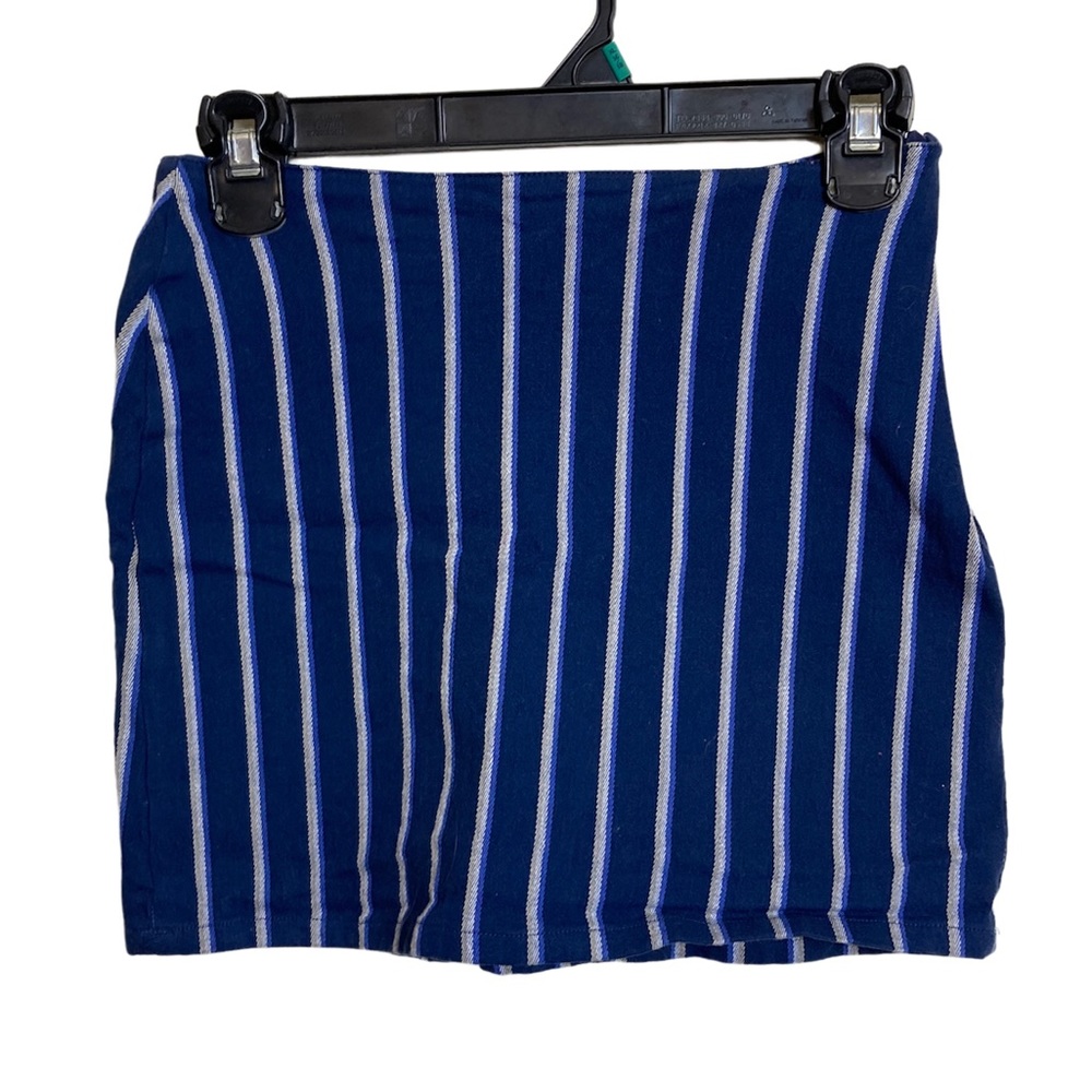Pinstripe Mini Blue White Skirt Size 8 Good Stretch Zip Side